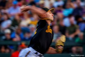 (Trent Nelson  |  The Salt Lake Tribune) Brett Kerry. Salt Lake Bees vs the Las Vegas Aviators, baseball in South Jordan on Saturday, Aug. 9, 2025.