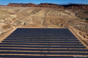 (Trent Nelson  |  The Salt Lake Tribune) A solar farm next to the St. George Regional Water Reclamation Facility on Wednesday, Sept. 17, 2025.