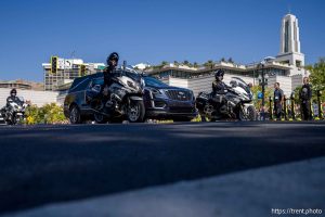 (Trent Nelson  |  The Salt Lake Tribune) The funeral procession of President Russell M. Nelson at the Conference Center in Salt Lake City, Tuesday, Oct. 7, 2025.