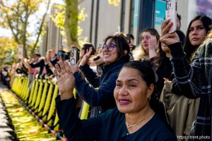 (Trent Nelson  |  The Salt Lake Tribune) People line up along West Temple for the funeral procession of President Russell M. Nelson in Salt Lake City, Tuesday, Oct. 7, 2025.