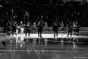 (Trent Nelson  |  The Salt Lake Tribune) The Utah Mammoth host the Calgary Flames, NHL hockey in Salt Lake City on Wednesday, Oct. 15, 2025.