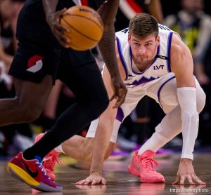 (Trent Nelson  |  The Salt Lake Tribune) Utah Jazz forward Kyle Filipowski (22) as the Utah Jazz host the Portland Trail Blazers, NBA basketball in Salt Lake City on Wednesday, Oct. 29, 2025.