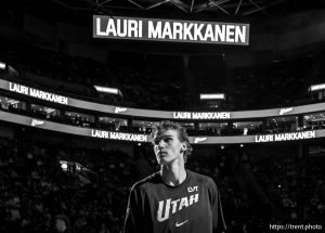 (Trent Nelson  |  The Salt Lake Tribune) Utah Jazz forward Lauri Markkanen (23) as the Utah Jazz host the Portland Trail Blazers, NBA basketball in Salt Lake City on Wednesday, Oct. 29, 2025.
