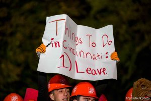 (Trent Nelson  |  The Salt Lake Tribune) Utah fans during the broadcast of ESPN’s ‘College GameDay’ at the University of Utah in Salt Lake City on Saturday, Nov. 1, 2025.