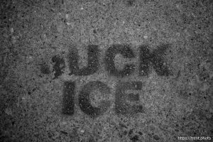 Fuck ICE stencil in Salt Lake City on Tuesday, Nov. 18, 2025.