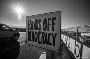 (Trent Nelson  |  The Salt Lake Tribune) An overpass protest in West Valley City on Friday, Oct. 31, 2025.