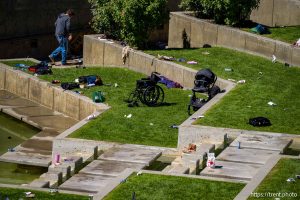 (Trent Nelson  |  The Salt Lake Tribune) The scene after Charlie Kirk was shot during an appearance at Utah Valley University in Orem on Wednesday, Sept. 10, 2025.