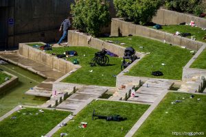 (Trent Nelson  |  The Salt Lake Tribune) The scene after Charlie Kirk was shot during an appearance at Utah Valley University in Orem on Wednesday, Sept. 10, 2025.