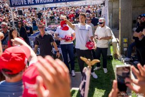 (Trent Nelson  |  The Salt Lake Tribune) Charlie Kirk appears at Utah Valley University in Orem on Wednesday, Sept. 10, 2025. He was shot minutes later.