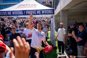 (Trent Nelson  |  The Salt Lake Tribune) Charlie Kirk appears at Utah Valley University in Orem on Wednesday, Sept. 10, 2025. He was shot minutes later.