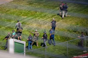 (Trent Nelson  |  The Salt Lake Tribune) Law enforcement conducts a search of the Utah Valley University campus after Charlie Kirk was shot, in Orem on Wednesday, Sept. 10, 2025.