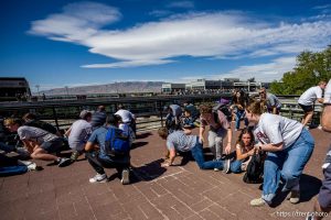 (Trent Nelson  |  The Salt Lake Tribune) People react after Charlie Kirk is shot during an appearance at Utah Valley University in Orem on Wednesday, Sept. 10, 2025.