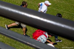 (Trent Nelson  |  The Salt Lake Tribune) People react after Charlie Kirk is shot during an appearance at Utah Valley University in Orem on Wednesday, Sept. 10, 2025.