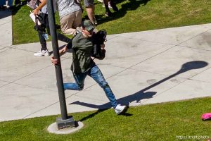 (Trent Nelson  |  The Salt Lake Tribune) People react after Charlie Kirk is shot during an appearance at Utah Valley University in Orem on Wednesday, Sept. 10, 2025.