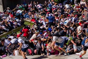 (Trent Nelson  |  The Salt Lake Tribune) People react after Charlie Kirk is shot during an appearance at Utah Valley University in Orem on Wednesday, Sept. 10, 2025.