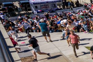 (Trent Nelson  |  The Salt Lake Tribune) People react after Charlie Kirk is shot during an appearance at Utah Valley University in Orem on Wednesday, Sept. 10, 2025.