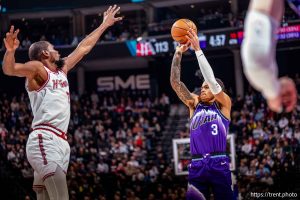 (Trent Nelson  |  The Salt Lake Tribune) Utah Jazz guard Keyonte George (3) shoots over Houston Rockets forward Kevin Durant (7) as the Utah Jazz host the Houston Rockets, NBA basketball in Salt Lake City on Monday, Dec. 1, 2025.