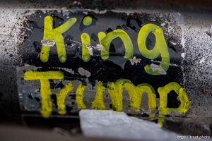 king trump sticker in Salt Lake City on Friday, Dec. 5, 2025.