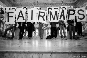 (Trent Nelson  |  The Salt Lake Tribune) People gather at the Utah Capitol prior to a special session on redistricting and the anti-public union bill in Salt Lake City on Tuesday, Dec. 9, 2025.