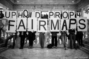 (Trent Nelson  |  The Salt Lake Tribune) People gather at the Utah Capitol prior to a special session on redistricting and the anti-public union bill in Salt Lake City on Tuesday, Dec. 9, 2025.
