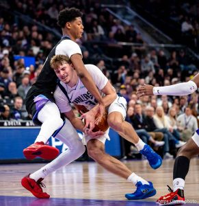 (Trent Nelson  |  The Salt Lake Tribune) Utah Jazz guard Ace Bailey (19) defends Dallas Mavericks forward Cooper Flagg (32) as the Utah Jazz host the Dallas Mavericks, NBA basketball in Salt Lake City on Monday, Dec. 15, 2025.