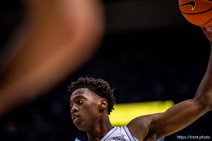 (Trent Nelson  |  The Salt Lake Tribune) BYU Cougars forward AJ Dybantsa (3) as BYU hosts Pacific, NCAA basketball in Provo on Tuesday, Dec. 16, 2025.