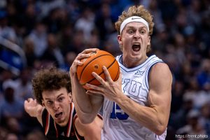 (Trent Nelson  |  The Salt Lake Tribune) BYU Cougars guard Richie Saunders (15) as BYU hosts Pacific, NCAA basketball in Provo on Tuesday, Dec. 16, 2025.