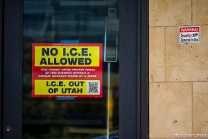(Trent Nelson  |  The Salt Lake Tribune) A sign reads, 